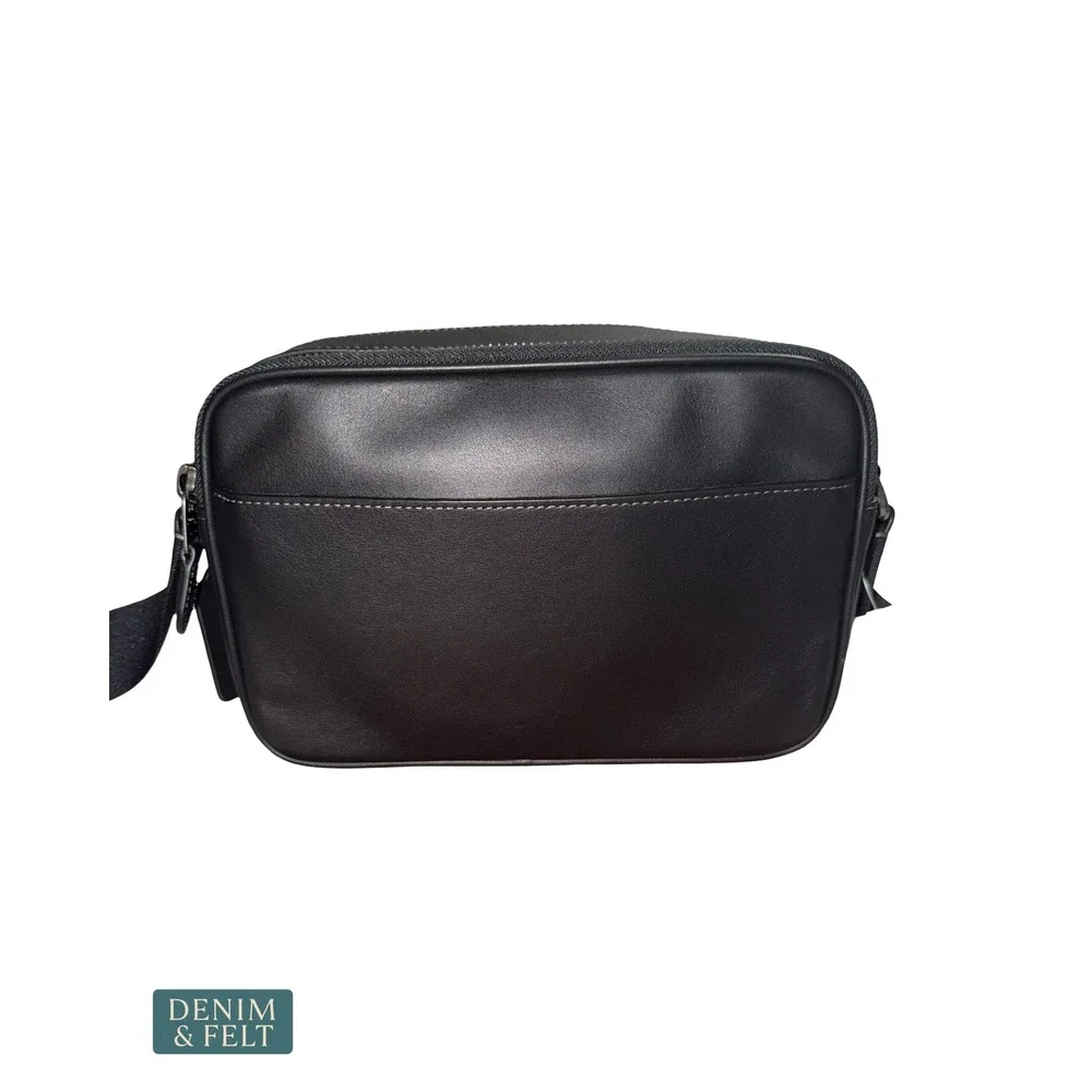 NEW Coach Graham Smooth Calf Leather Crossbody Bag Black Double Zip Camera Tote